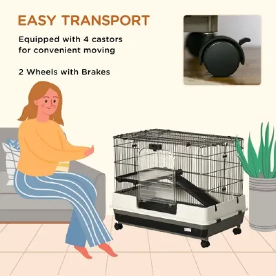 Akoasm 26 Inch 2-Level Portable Small Animal Cage & Crate With Wheels,Removable Tray, Platform And Ramp For Bunny & Ferret image {3}