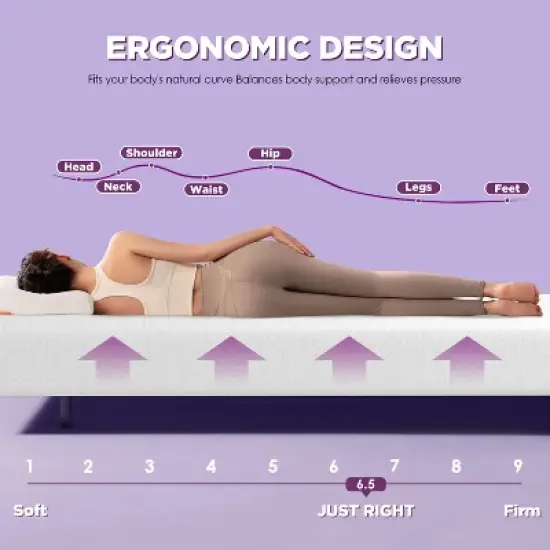 FDW 8 Inch Green Tea Memory Foam Mattress Cooling Gel Infused Mattress,Fiberglass Free/CertiPUR-US Certified/Bed-in-a-Box,White image {4}