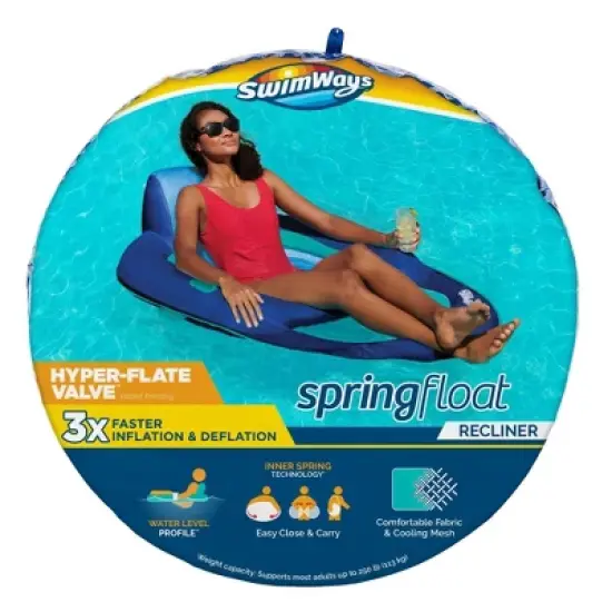 SwimWays Spring Float Recliner Swim Lounger for Pool or Lake with Hyper-Flate Valve - Blue image {4}