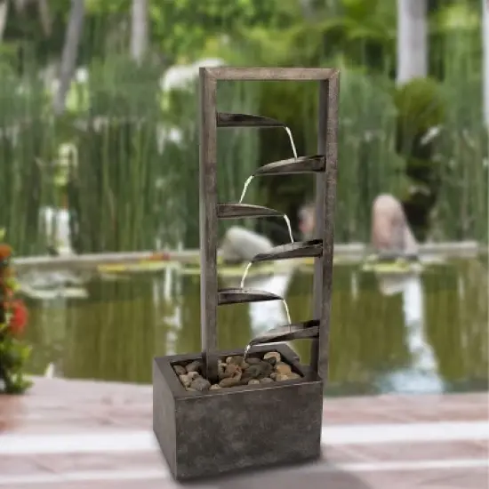 7-Tier Outdoor Water Fountain - Modern Industrial Concrete/Metal Electric Cascading Waterfall with Pump and Decorative Stones by Nature Spring (Gray) image {2}