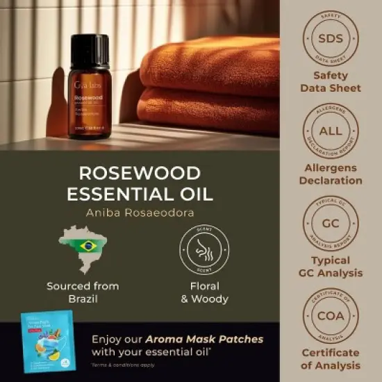 Gya Labs Rosewood Essential Oil for Skin - 0.34 Fl Oz -Rosewood Oil for Diffuser & Aromatherapy, Massage, Candle Making Scent image {5}