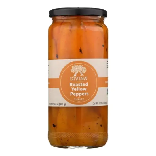 Divina Roasted Yellow Peppers - Case of 6/16.2 oz image {1}