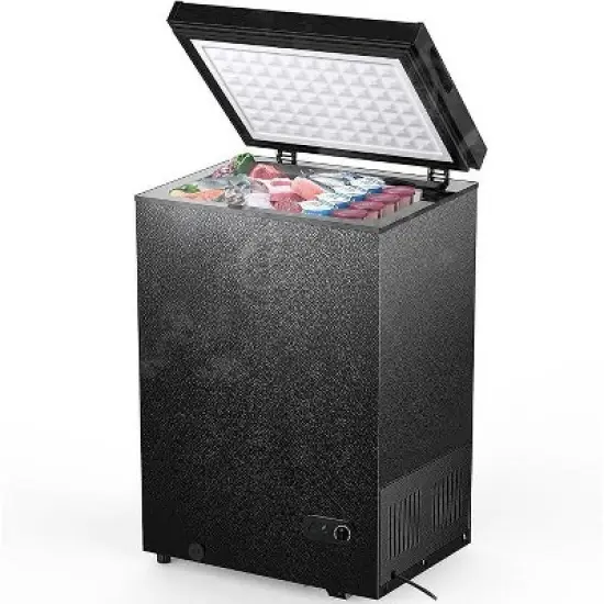 R.W.FLAME 3.5 Cu.Ft Chest Freezer with Removable Basket, Bottom Drain, Top-Opening Door, and Adjustable 7-Level Thermostat, Black image {6}