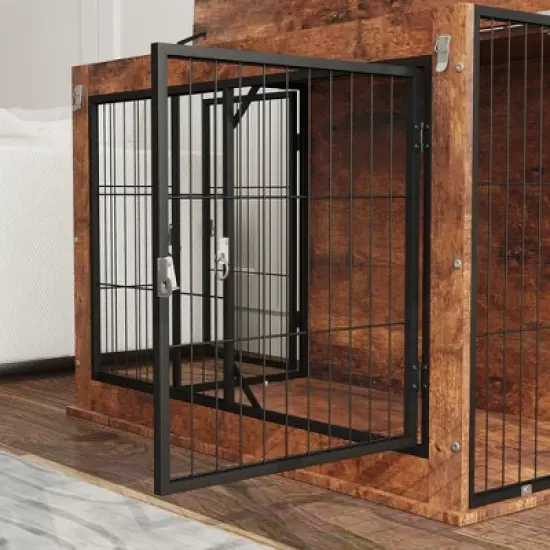 PawHut Dog Crate Furniture, 39" Dog Kennel Furniture with Flip-up Top Opening, 2 Doors, Dog Cage Side End Table for Large Dogs, Rustic Brown image {5}