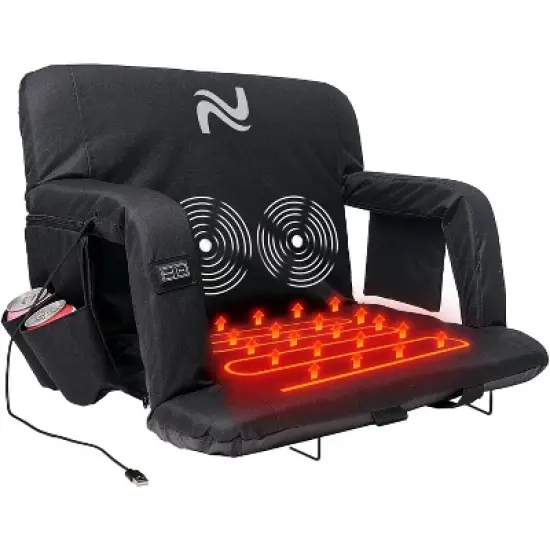 DoCred Heated Massage Stadium Seats, 6 Reclining Position Bleacher Seat with Back & Arm Support, 3 Levels of Heat&Massage image {9}