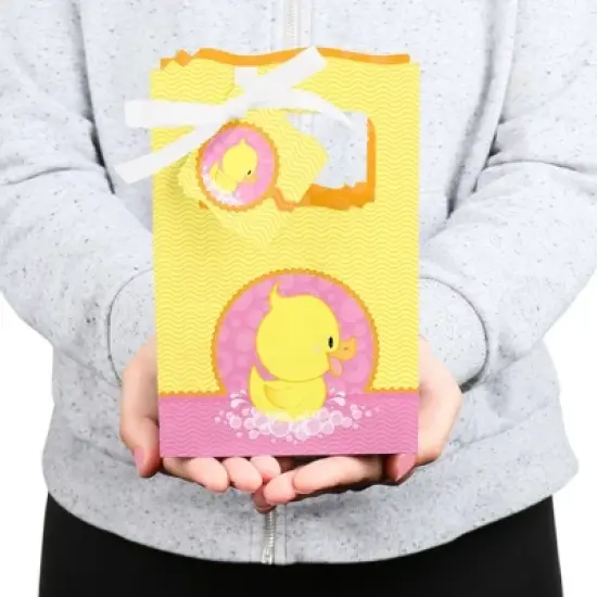 Big Dot of Happiness Pink Ducky Duck - Girl Baby Shower or Birthday Party Favor Boxes - Set of 12 image {3}