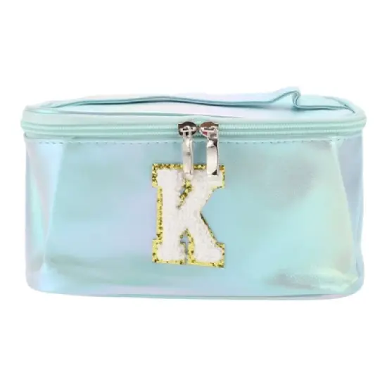 Unique Bargains Women's Square Letter K Makeup Bag Blue 1 Pc image {3}