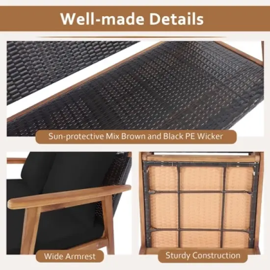 Costway 8PCS Patio Rattan Furniture Set Wooden Cushioned Sofa with Black & Turquoise Cover image {8}