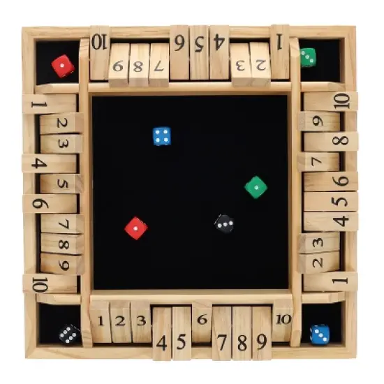 Pacific Shore Games 4 Player Shut the Box Dice Board Game with Natural Wood - 12 in. image {5}
