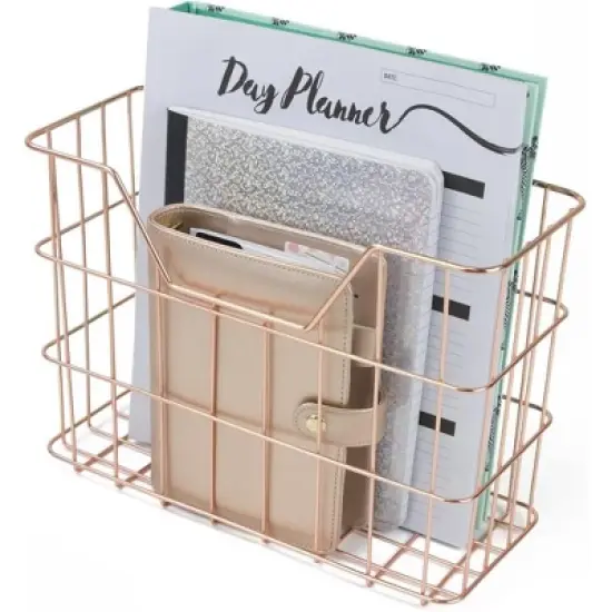 Sorbus Wire Metal 5 in 1 Desk Organizer Set - for Papers, Files, Writing Tools, and More (Copper) image {3}