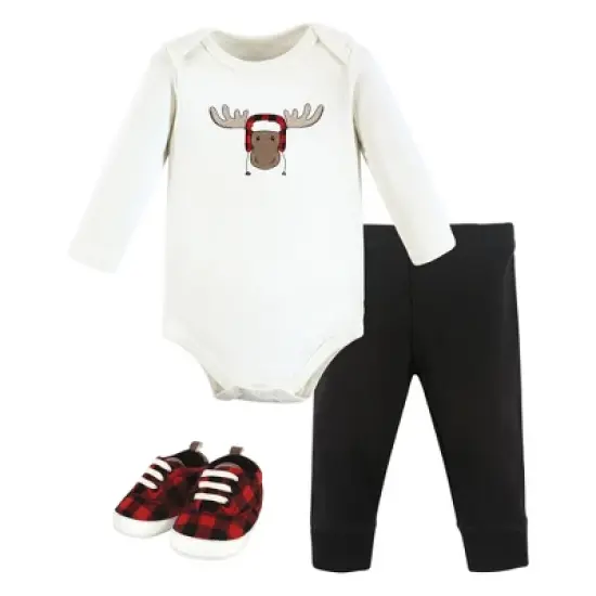 Hudson Baby Unisex Baby Cotton Bodysuit, Pant and Shoe Set, Winter Moose image {7}