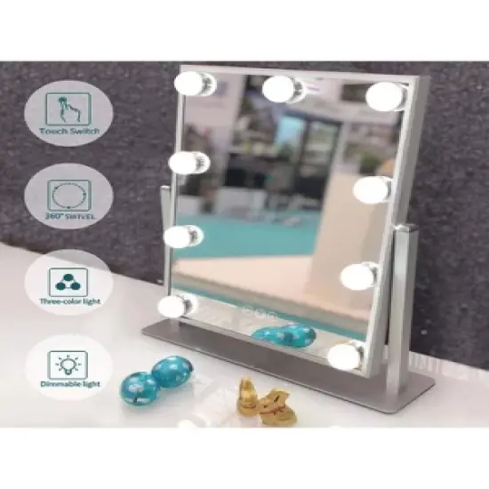 Fenchilin Large Hollywood Vanity Makeup Mirror with Smart Touch Control, 3 Color Options, Dimmable Light, 10X Magnification, and 360 Degree Rotation image {4}