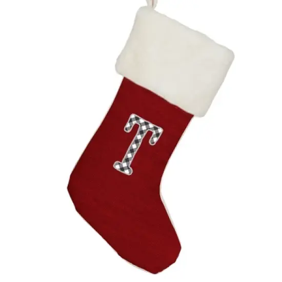 Personalization Mall Farmhouse Initial Red Christmas Stocking, Ivory Faux Fur image {19}
