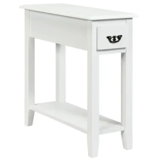 Costway 2 Tier End Bedside Sofa Side Table Narrow Nightstand w/Drawer &Shelf White image {6}