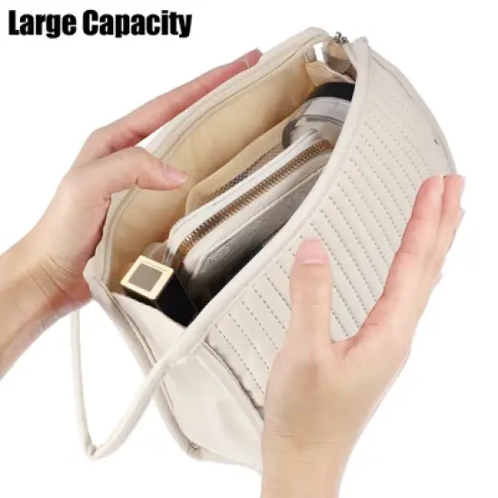 Unique Bargains PU Leather Makeup Bag Large Makeup Bag Make Up Brush Organizer Bag Toiletry Bag for Women 1 Pcs image {4}
