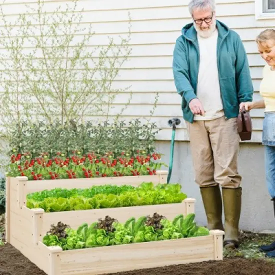 Costway 3-Tier Wooden Raised Garden Bed with Open-Ended Base Growing Planter for Backyard image {3}