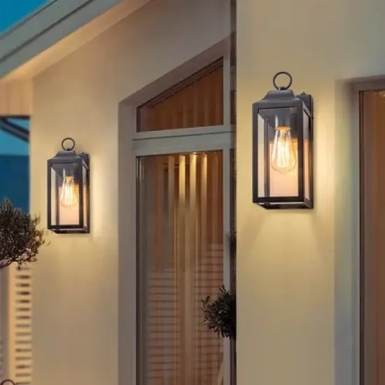 C Cattleya 2-Pack 1-Light Matte Black Dusk to Dawn Outdoor Wall Lantern Sconce with Clear Glass Shade (E26) image {4}