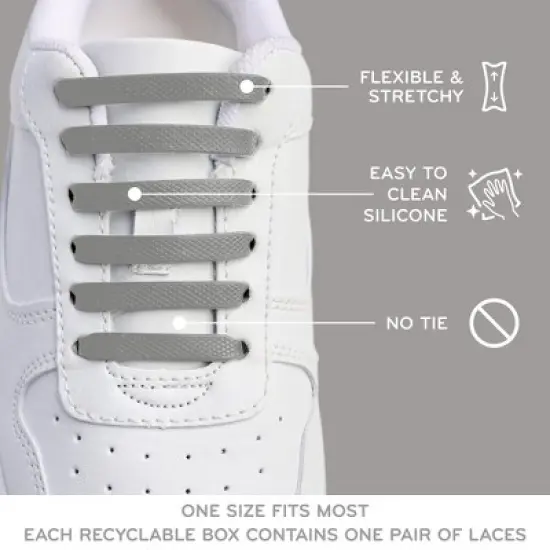 The Original Stretchlace No-Tie Silicone Elastic Shoelaces &ndash; Grey Tieless Shoe Laces (1 Set) image {4}