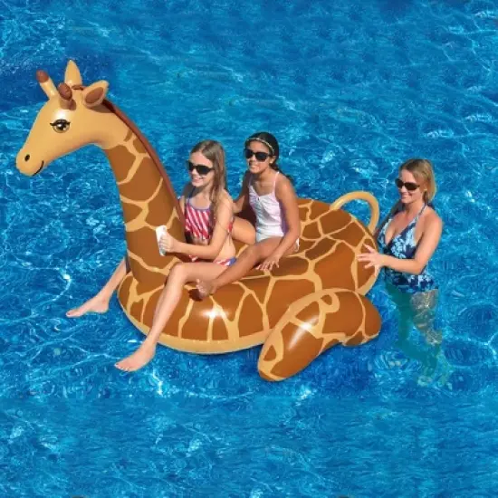Swimline 96" Water Sports Inflatable Giant Giraffe Swimming Pool 2-Person Ride-On Lounger - Brown image {2}