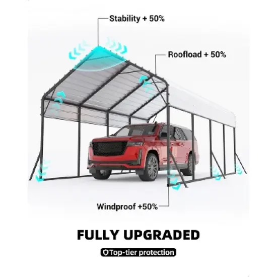 13'x21'x11' Heavy Duty Metal Carport - Oversized All-Weather Steel Shelter for Trucks, Boats, 600 Lbs Capacity, Permanent Outdoor Protection image {2}