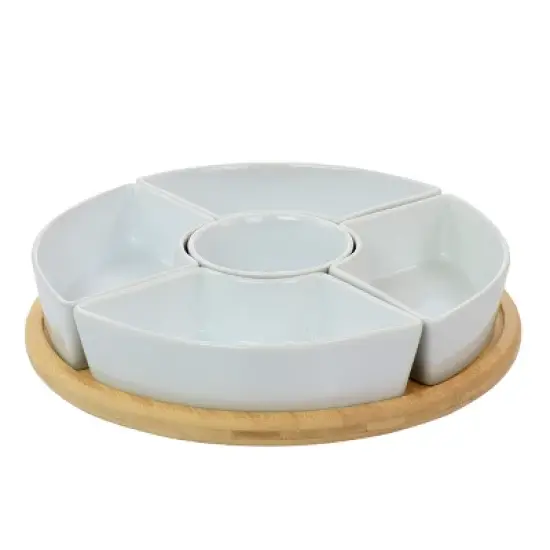 Gibson Elite Gracious Dining 6 Piece Tidbit Dish Set with Rotating Wood Base image {5}