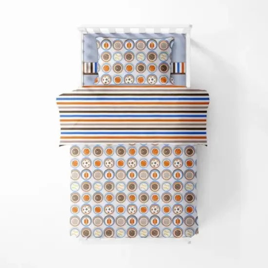 Bacati - Mod Sports Blue Orange Chocolate 4 pc Toddler Bedding Set image {3}