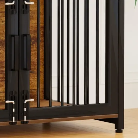 Furniture Dog Crate, Large Dog Crate Furniture with Drawers, 360&deg; and Adjustable Raised Feeder, Wooden Dog Crate for Large Medium Dog Indoor image {4}