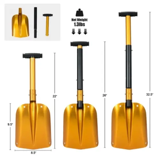 Costway Portable Aluminum Snow Shovel Adjustable Length W/Anti-Skid Handle & Large Blade image {3}