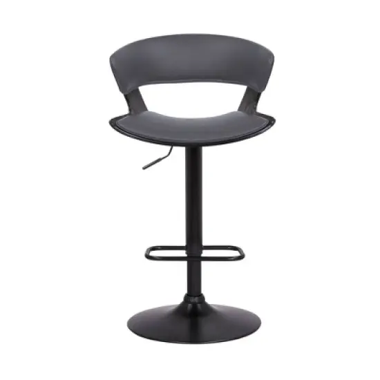 Karine Adjustable Swivel Faux Leather Metal Barstool Gray/Black - Armen Living image {1}