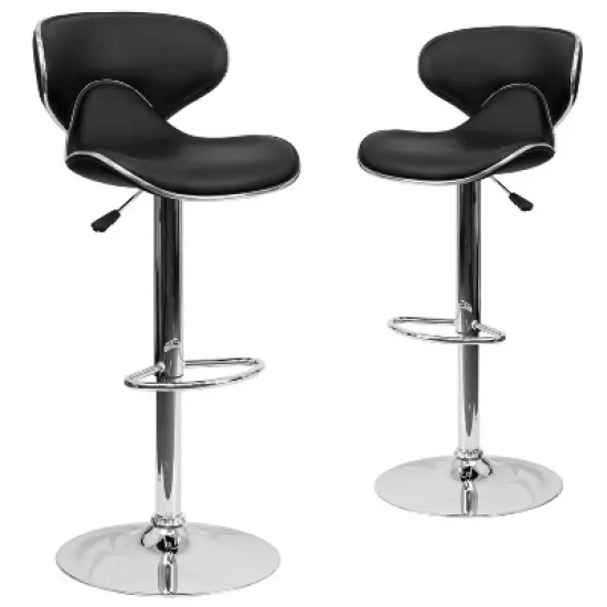 Emma and Oliver 2 Pack Contemporary Cozy Mid-Back Vinyl Adjustable Height Barstool with Chrome Base image {9}