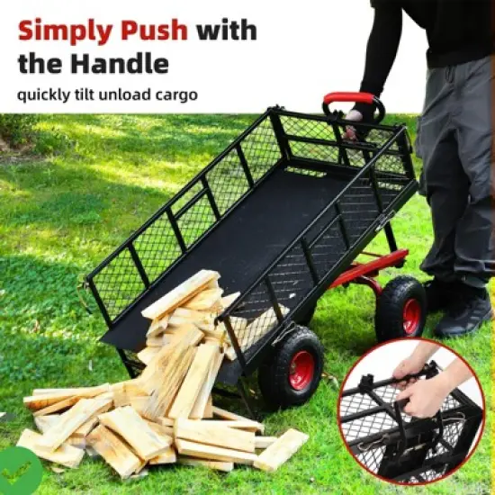 Steel Garden Cart, 880LBS/1400LBS Heavy Duty Garden Dump Cart, Meatl Utility Wagon with Removable Sides & 180&deg; Rotating Handle image {4}