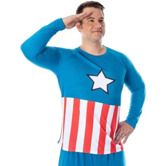 Marvel Men's Vintage Captain America Costume Raglan Top And Pants Pajama Set Captain America image {2}