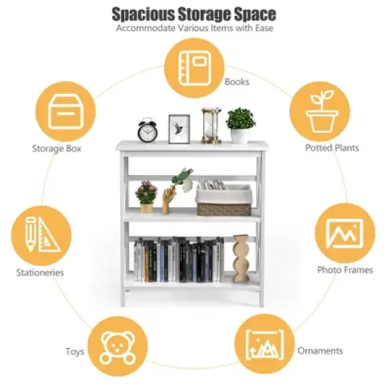 Costway Wooden Shelf Bookcase 3-Tier Open Bookshelf W/X-Design Freestanding Rack BlackBrownNaturalWhite image {5}