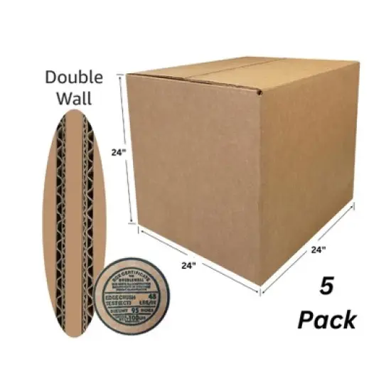 UOFFICE Pack of 5 Heavy Duty Corrugated Boxes 24" x 24" x 24" 275lbs. image {5}