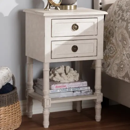 Lenore Country Cottage Farmhouse 2 Drawer Nightstand White - Baxton Studio image {7}