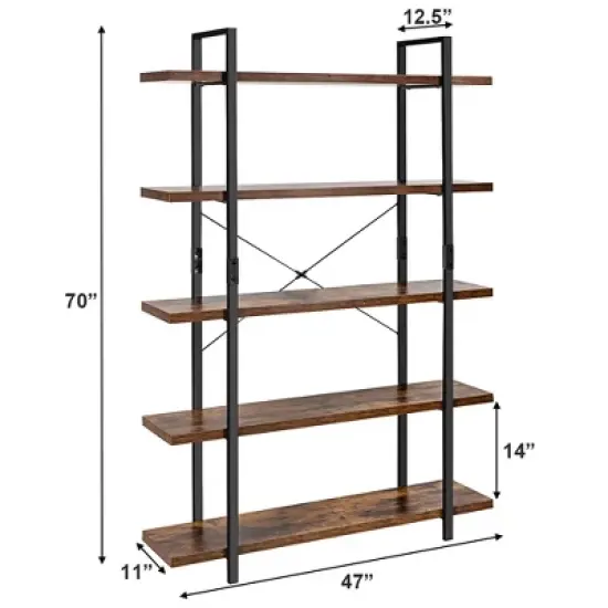 Costway 5-Tier Bookshelf Industrial Bookcase Open Storage Shelf Display Rack image {2}