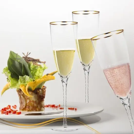 Berkware Luxurious Long Twisted Stem Champagne Flutes with 14k Gold Rim - 10.6oz image {5}