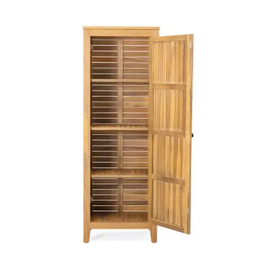 62'' Tall Acacia Wood Outdoor Storage Cabinet with Slatted Doors and Adjustable Shelves for Garden Tools or Poolside Use-Cuddlewood image {4}