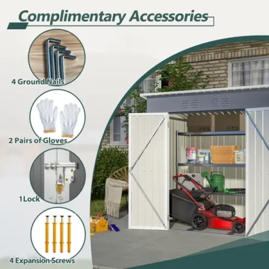 LOVSON 6'x4' Outdoor Metal Storage Shed for Garden Tools Lockable Door With Floor Frame image {5}
