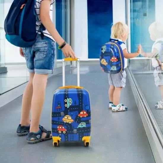Costway 2PC Kids Carry On Luggage Set 12'' Backpack & 18'' Rolling Suitcase for Travel image {1}