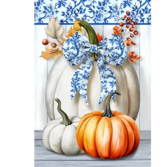 Briarwood Lane Fall House Flag 40x28 For Outdoor Blue and White Pumpkins For Fall House Flag image {4}