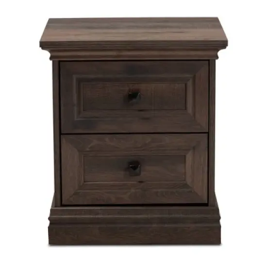 Nolan 2 Drawer Wood Nightstand Brown/Black - Baxton Studio image {2}