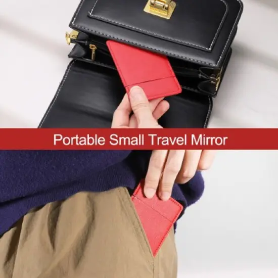 Unique Bargains Stainless Steel Pocket Travel PU Leather Mini Mirror image {4}