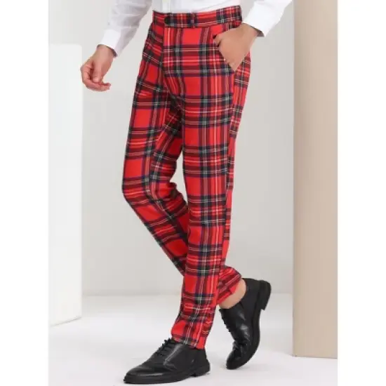 Lars Amadeus Men's Plaid Flat Front Business Dress Suit Pants image {1}