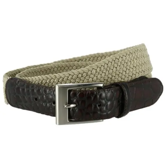 CTM Men's Braided Elastic Stretch Belt with Croc Print End Tabs image {3}