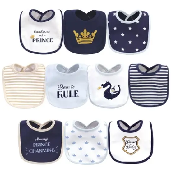 Hudson Baby Infant Boy Cotton Bibs 10pk, Handsome As A Prince, One Size image {11}