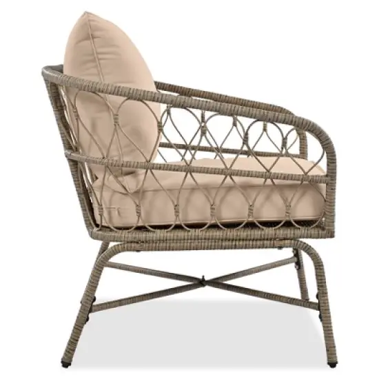 4pcs Outdoor Seating Group, Patio Conversation Set With Removable Cushions, Wood Tabletop, Beige -ModernLuxe image {11}