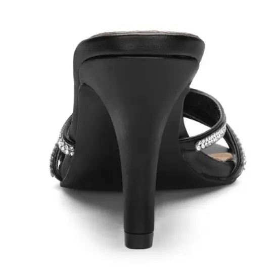 Allegra K Women's Rhinestone Strappy Heel Mules image {2}