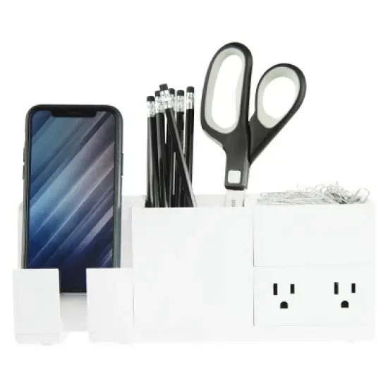 4pc Office Konnect Stackable Desk Organizer & Power Station White - Bostitch: Charging Station, Office Supplies, Metal & Plastic image {2}