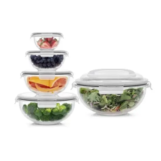 JoyFul Glass Mixing Bowl Set with Airtight Lids - Set of 5 - Black image {2}